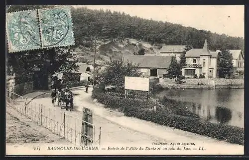 AK Bagnoles-de-l`Orne, Entrée de l`Allée du Dante et un coin du Lac