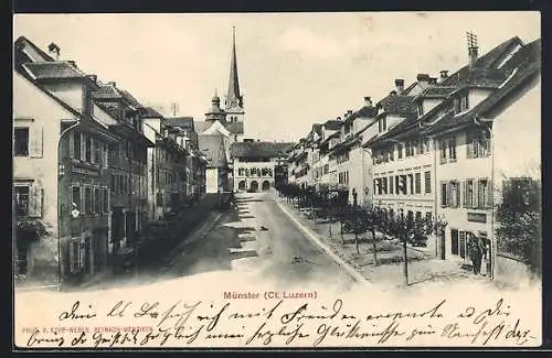 AK Münster, Strassenpartie im Ort