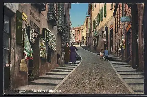 AK Lugano, Via della Cattedrale mit Geschäften