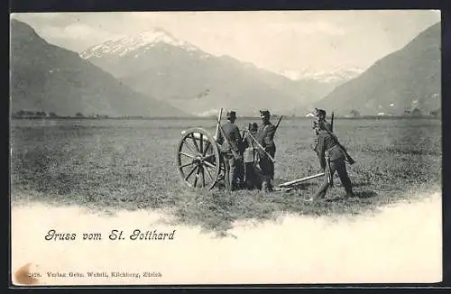 AK St. Gotthard, Uniformierte Soldaten mit Geschütz