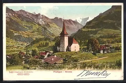 AK Frutigen, Kirche mit Bergpanorama