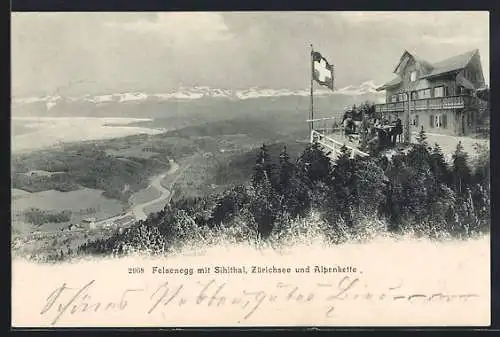 AK Felsenegg, Restaurant mit Blick auf Sihlthal, Zürichsee und Alpenkette