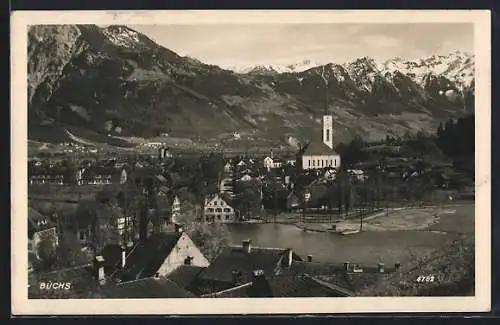 AK Buchs /SG, Ortspanorama mit Kirche