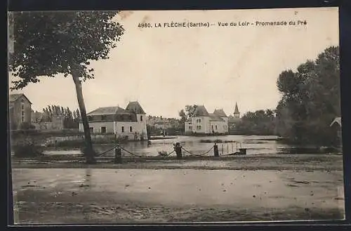 AK La Flèche /Sarthe, Vue du Loir, Promenade du Pré