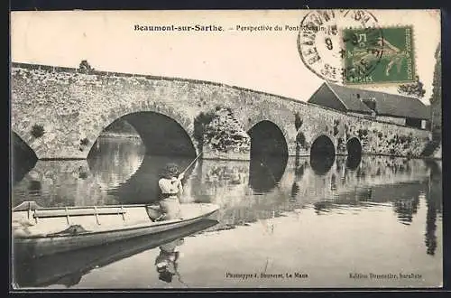 AK Beaumont-sur-Sarthe, Perspective du Pont Romain