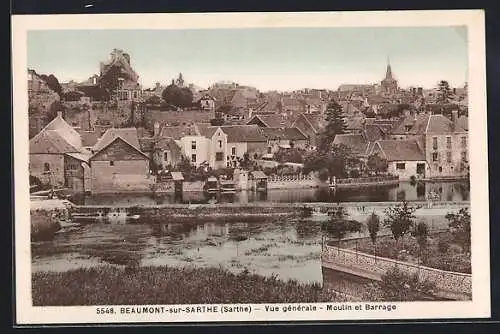 AK Beaumont-sur-Sarthe, Vue générale, Moulin et Barrage