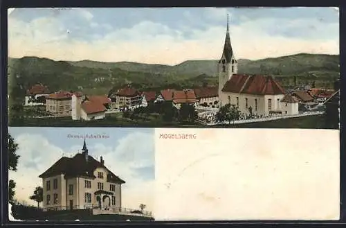 AK Mogelsberg, Ortsansicht mit Kirche, Evangelisches Schulhaus