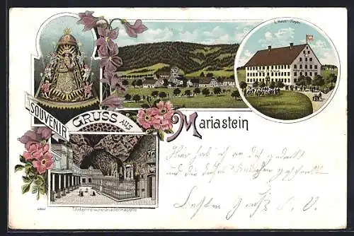 Lithographie Mariastein, Hotel Kreuz, Unterirdische Gnadenkapelle, Gnadenbild