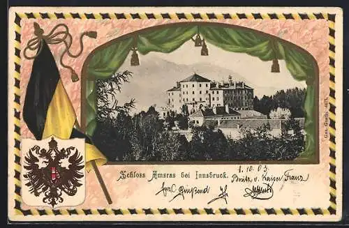 AK Innsbruck, Schloss Amsras mit Wappen