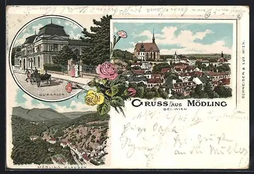 Lithographie Mödling bei Wien, Cursalon, Mödling Klausen