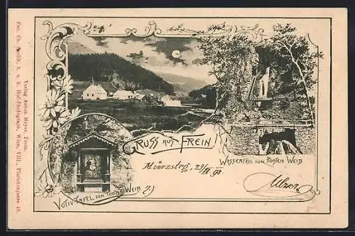 AK Frein an der Mürz, Wasserfall zum Todten Weib, Votivtafel beim Todten Weib