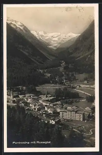 AK Pontresina, Ortsansicht mit Blick ins Rosegtal