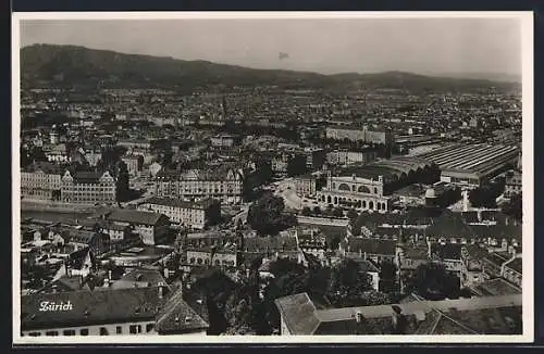 AK Zürich, Stadtpanorama mit Bahnhof