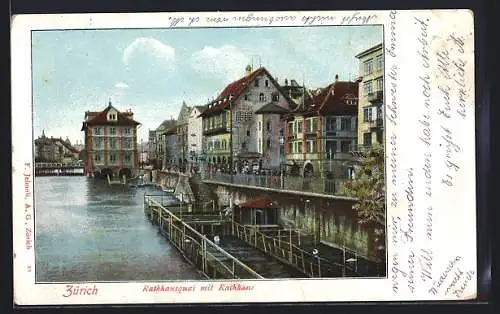 AK Zürich, Rathausquai mit Rathaus