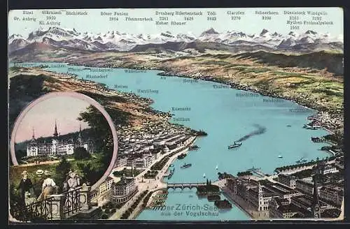 AK Zürich, Panorama des Zürich-Sees aus der Vogelschau