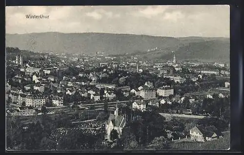 AK Winterthur, Stadtansicht mit Kirche und Friedhof