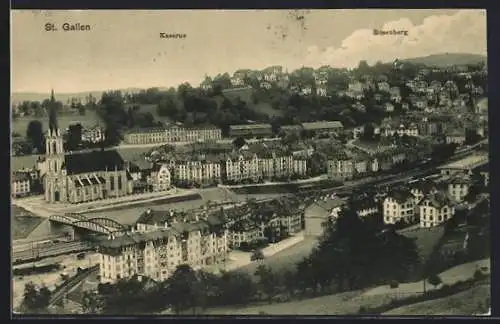 AK St. Gallen, Panorama mit Kaserne und Rosenberg