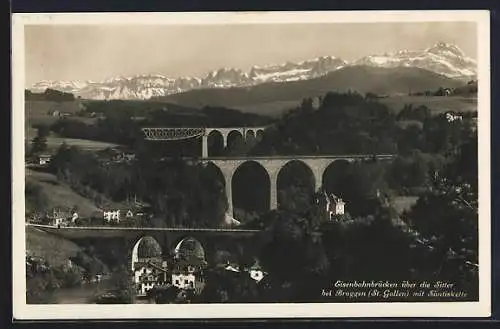 AK Bruggen /St. Gallen, Eisenbahnbrücken übder die Sitter