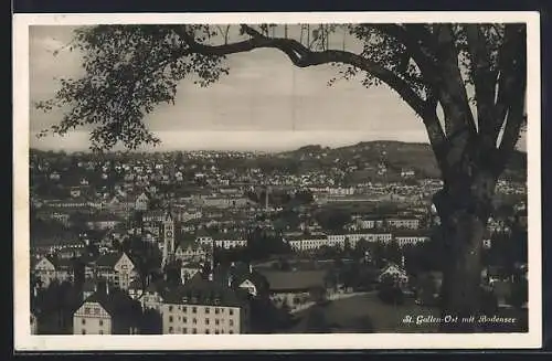 AK St. Gallen, Stadtansicht mit dem Bodensee