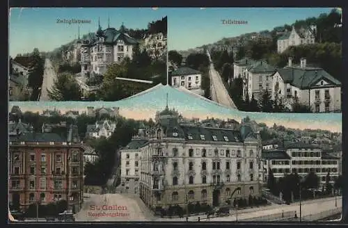 AK St. Gallen, Zwinglistrasse, Tollstrasse, Rosenbergstrasse