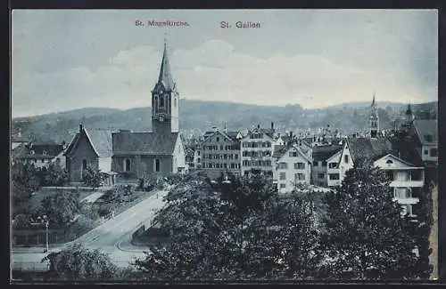 AK St. Gallen, Ortsansicht mit der St. Magnikirche