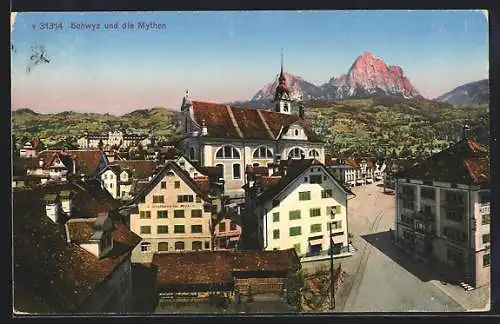 AK Schwyz, Ortsansicht gegen die Mythen
