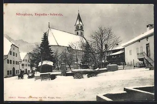 AK Silvaplana /Engadin, Verschneite Ansicht der Kirche