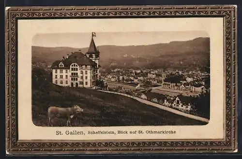 AK St. Gallen, Scheffelstein, Blick auf St. Othmarkirche, Passepartout