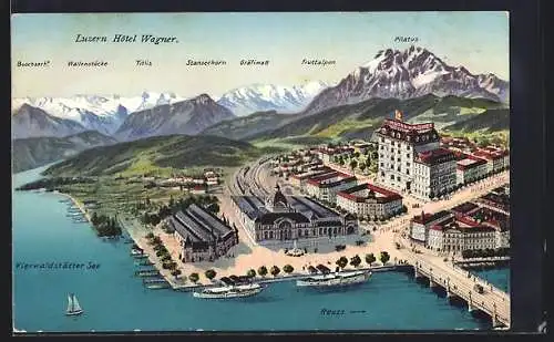 AK Luzern, Hotel Wagner aus der Vogelschau