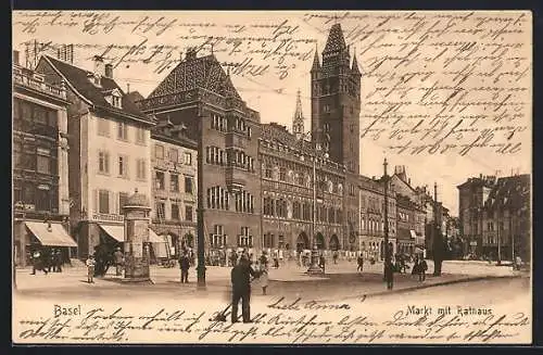 AK Basel, Markt mit Rathaus