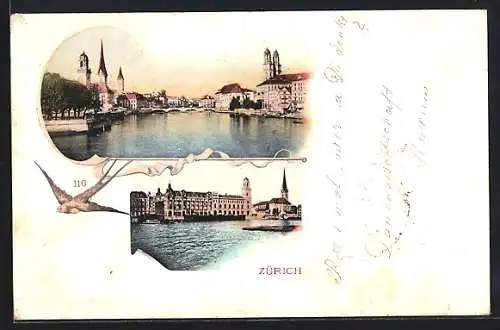 AK Zürich, Ortsansichten vom Wasser aus