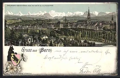 Lithographie Bern, Panorama vom Schänzli aus gesehen