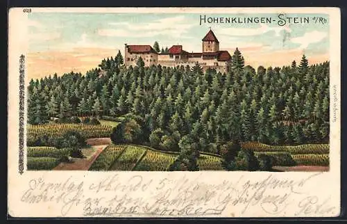 Lithographie Stein a. Rh., Blick auf die Burg Hohenklingen