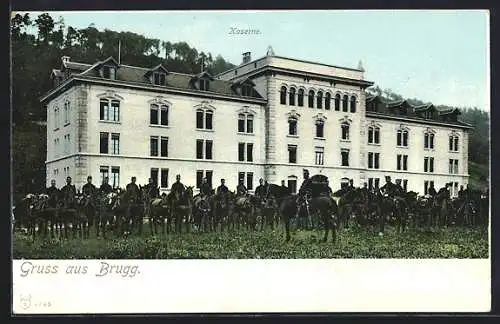 AK Brugg, Kaserne mit Soldaten zu Pferde