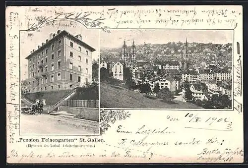 AK St. Gallen, Pension Felsengarten, Teilansicht