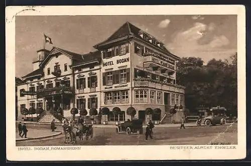 AK Romanshorn, Hotel Bodan mit Restaurant, Kutsche, Auto