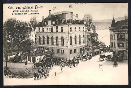 AK Erlenbach, Hotel zum goldenen Kreuz mit Blick auf den Zürichsee