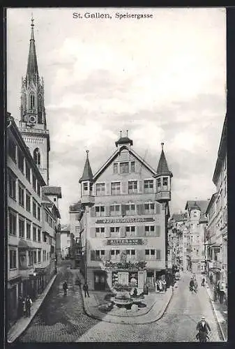 AK St. Gallen, Speisergasse mit Papierhandlung Ritter & Co.