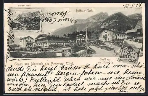 AK Maurach am Achensee, Gasthaus zum Neuwirt, Erfurter Hütte, Ortspartie mit Dalfazer Joch