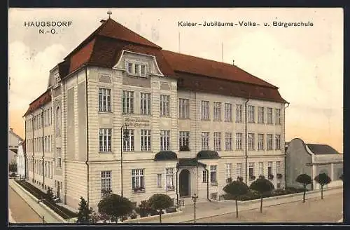 AK Haugsdorf /N.-Ö., Kaiser-Jubiläums-Volks- und Bürgerschule