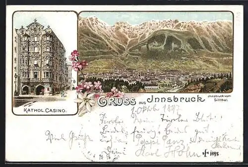 Lithographie Innsbruck, Gesamtansicht, Kathol. Casino