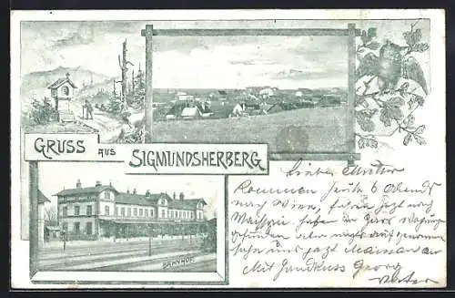 AK Sigmundsherberg, Ortsansicht mit Bahnhof