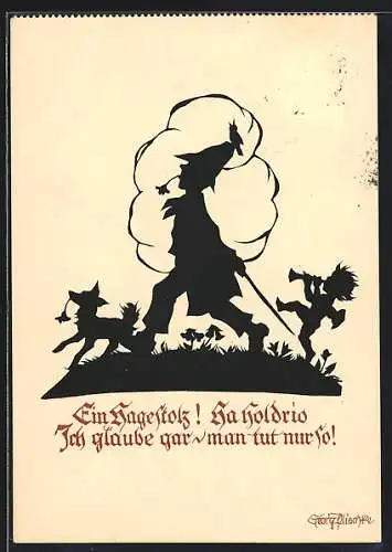 Künstler-AK Georg Plischke: Wanderer mit Hund, Engel