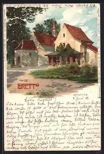 Künstler-AK Karl Mutter: Loretto, Ortspartie mit Kirche