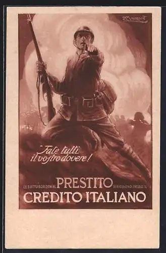 Künstler-AK Mauzan: Prestito Credito Italiano, Kriegsanleihe