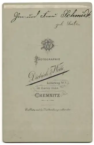 Fotografie Dietrich & Witte, Chemnitz, Kellerweg Nr. 7, Paarporträt Herr und Frau Schmidt