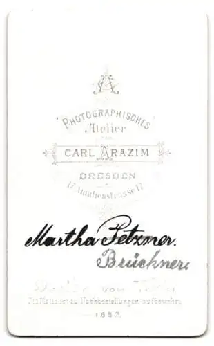 Fotografie Carl Arazim, Dresden, Amalienstrasse 17, elegante Dame Martha Brückner