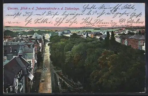 AK Giessen, Blick v. d. Johanniskirche n. d. Südanlage