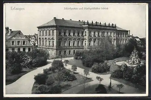 AK Erlangen, Schlossgarten und Schloss aus der Vogelschau