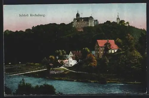 AK Rochsburg, Ortsansicht mit Schloss aus der Vogelschau